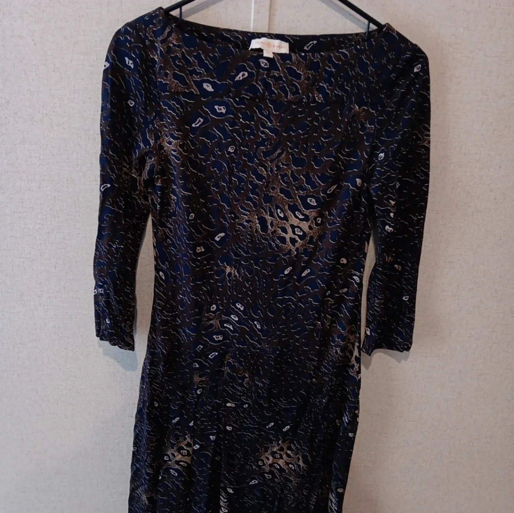 Tory Burch Womens Boat Neck Sheath Dress Blue Size XS